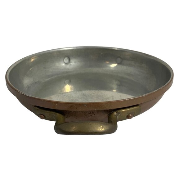 VTG Douro B&M 5.75" Copper Round Pan Tin Interior Brass Handles Made In Portugal - Picture 3 of 8